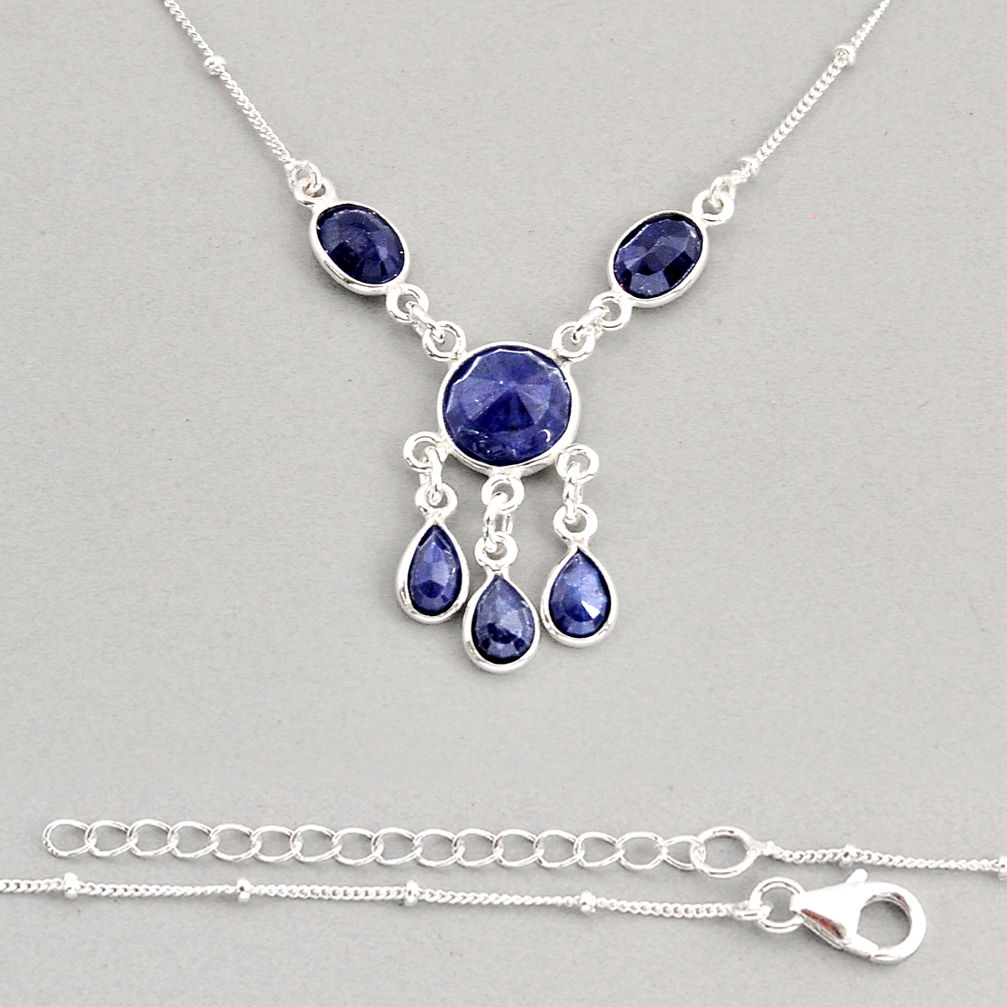 14.67cts natural blue sapphire 925 sterling silver necklace jewelry y76511