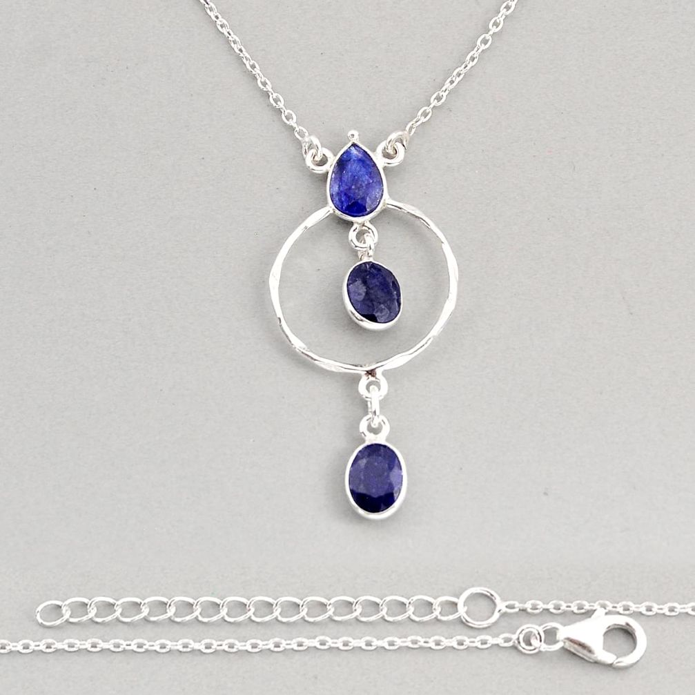 6.02cts natural blue sapphire oval 925 sterling silver necklace jewelry y76512