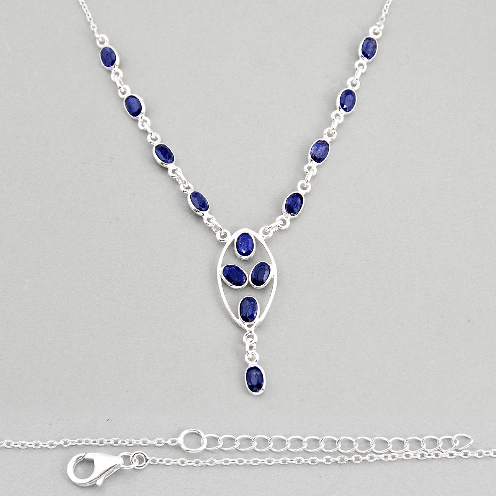 13.79cts natural blue sapphire oval 925 sterling silver necklace jewelry y77400