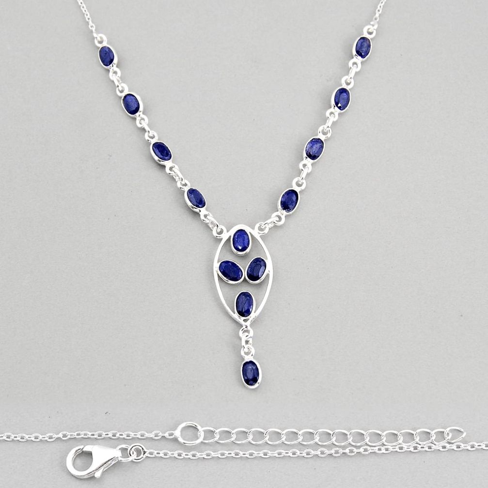 13.79cts natural blue sapphire oval 925 sterling silver necklace jewelry y77400