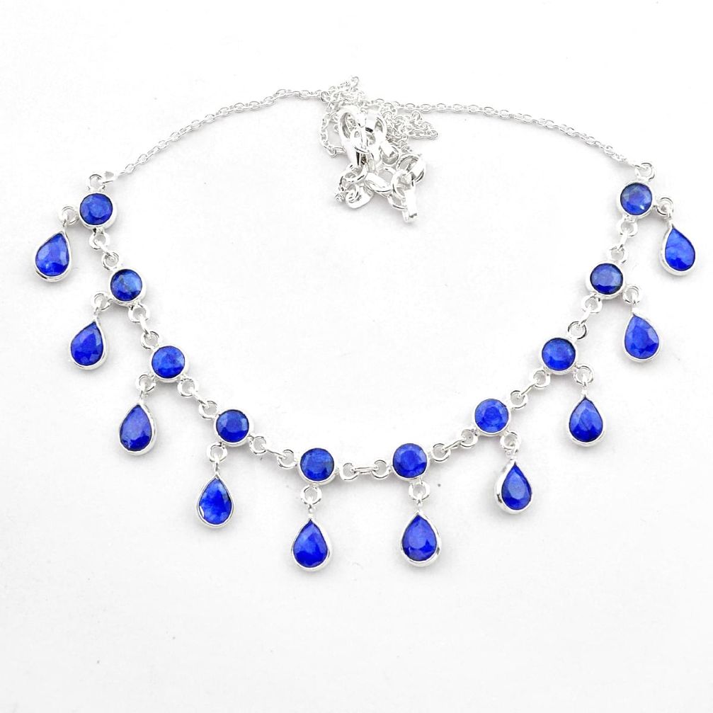 22.53cts natural blue sapphire pear 925 sterling silver necklace jewelry t40599