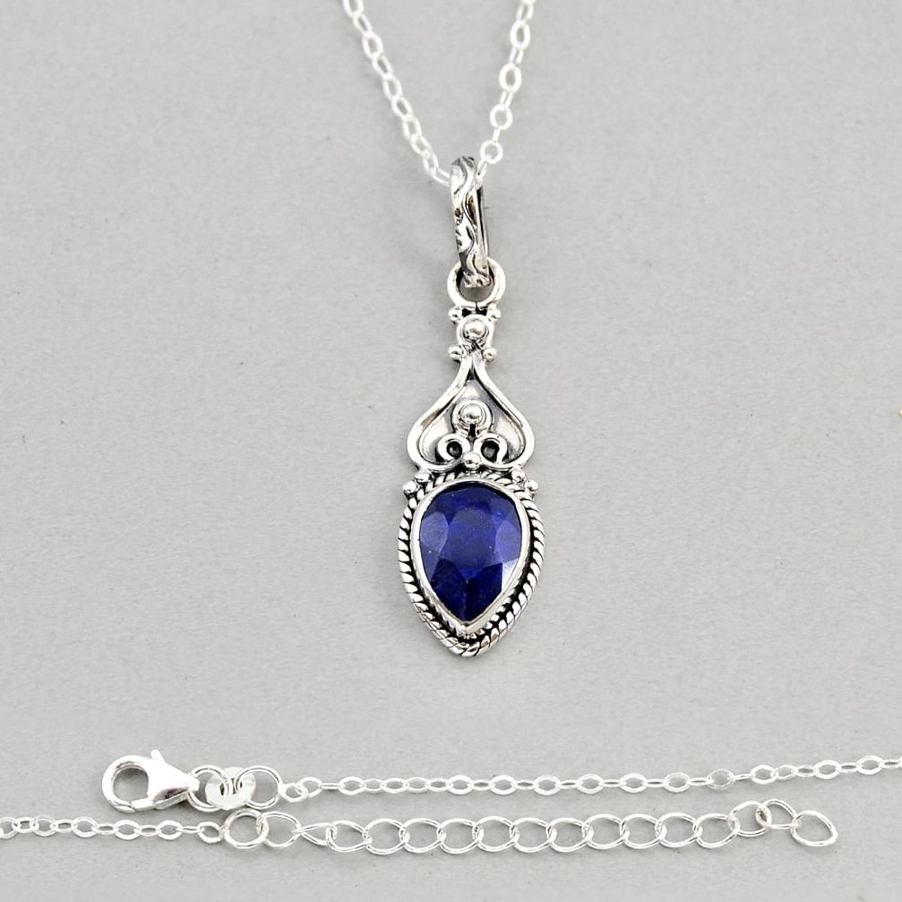 2.37cts natural blue sapphire pear 925 sterling silver necklace jewelry y72130