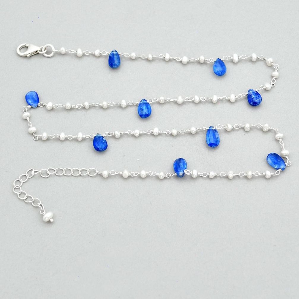 15.15cts natural blue sapphire pearl 925 sterling silver chain necklace y14596