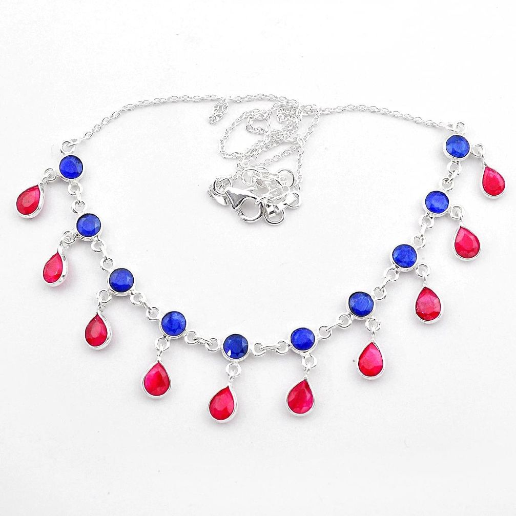 23.50cts natural blue sapphire red ruby 925 sterling silver necklace t40589