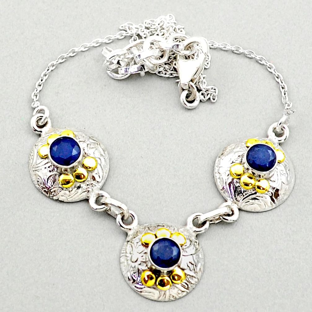 2.70cts natural blue sapphire round 925 sterling silver 14k gold necklace t72186