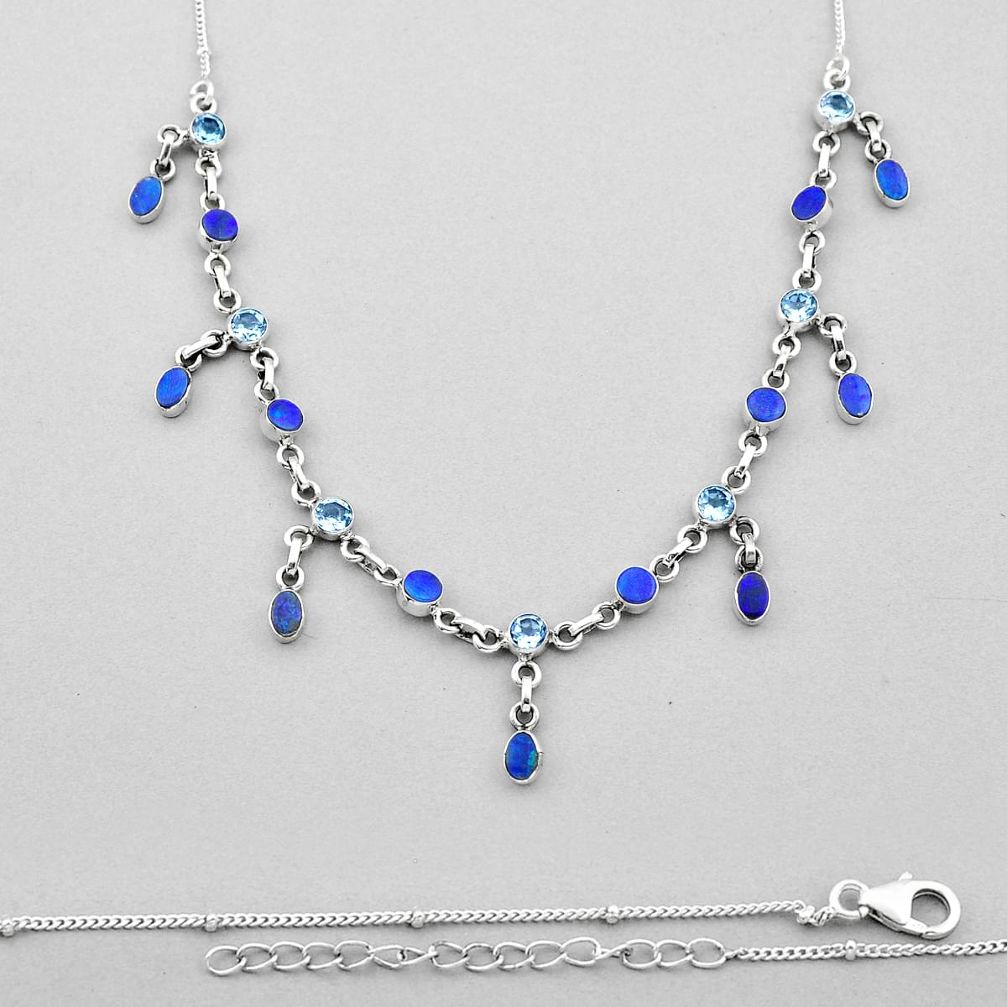 10.42cts natural blue topaz doublet opal australian 925 silver necklace n44420