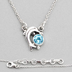 0.96cts natural blue topaz round 925 sterling silver dolphin necklace y82208
