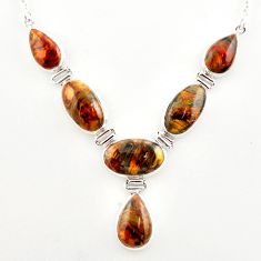 55.80cts natural brown pietersite (african) 925 sterling silver necklace r27536