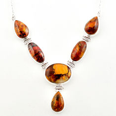 Clearance Sale- 66.20cts natural brown pietersite (african) 925 sterling silver necklace r27539