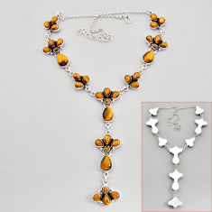 65.31cts natural brown tiger's eye 925 sterling silver necklace jewelry c32705