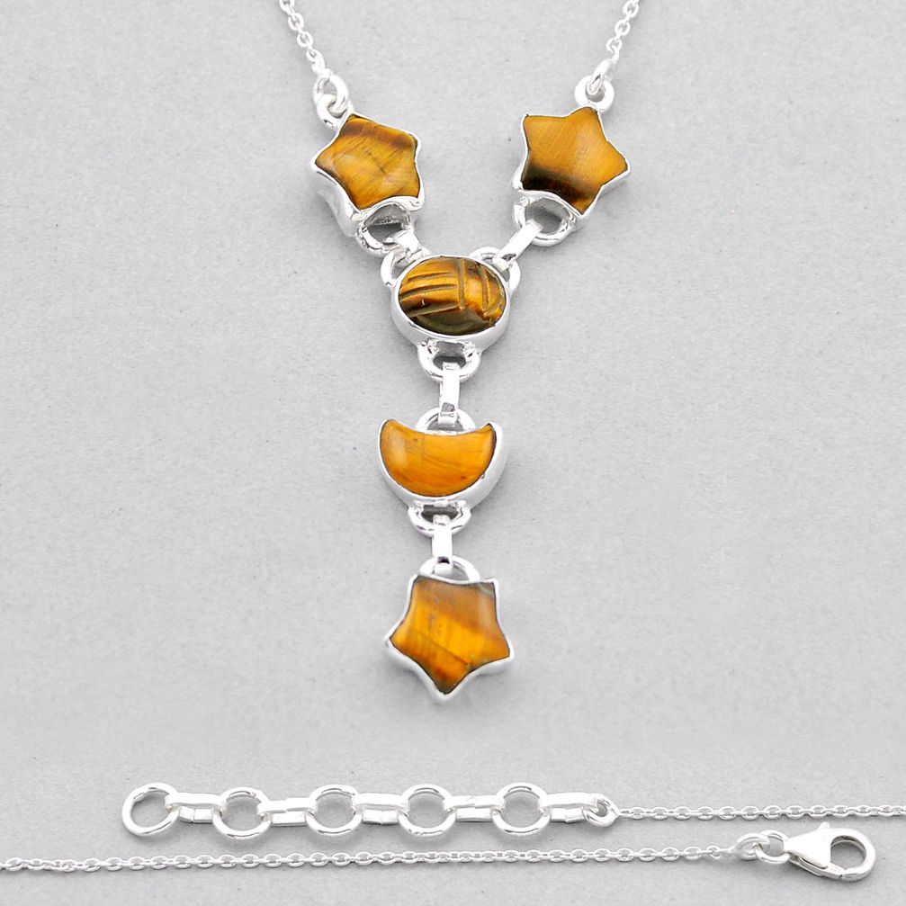 20.01cts natural brown tiger's eye 925 sterling silver necklace jewelry n53369