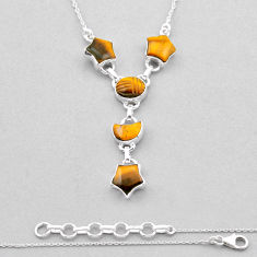 19.09cts natural brown tiger's eye 925 sterling silver necklace jewelry n53371