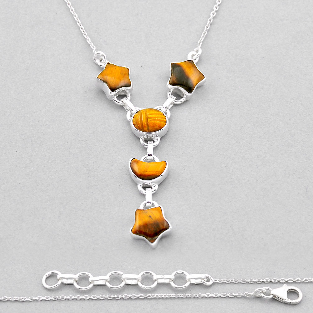 20.01cts natural brown tiger's eye 925 sterling silver necklace jewelry n53372