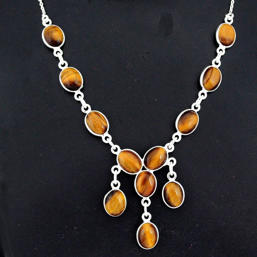 27.70cts natural brown tiger's eye 925 sterling silver necklace jewelry r94088