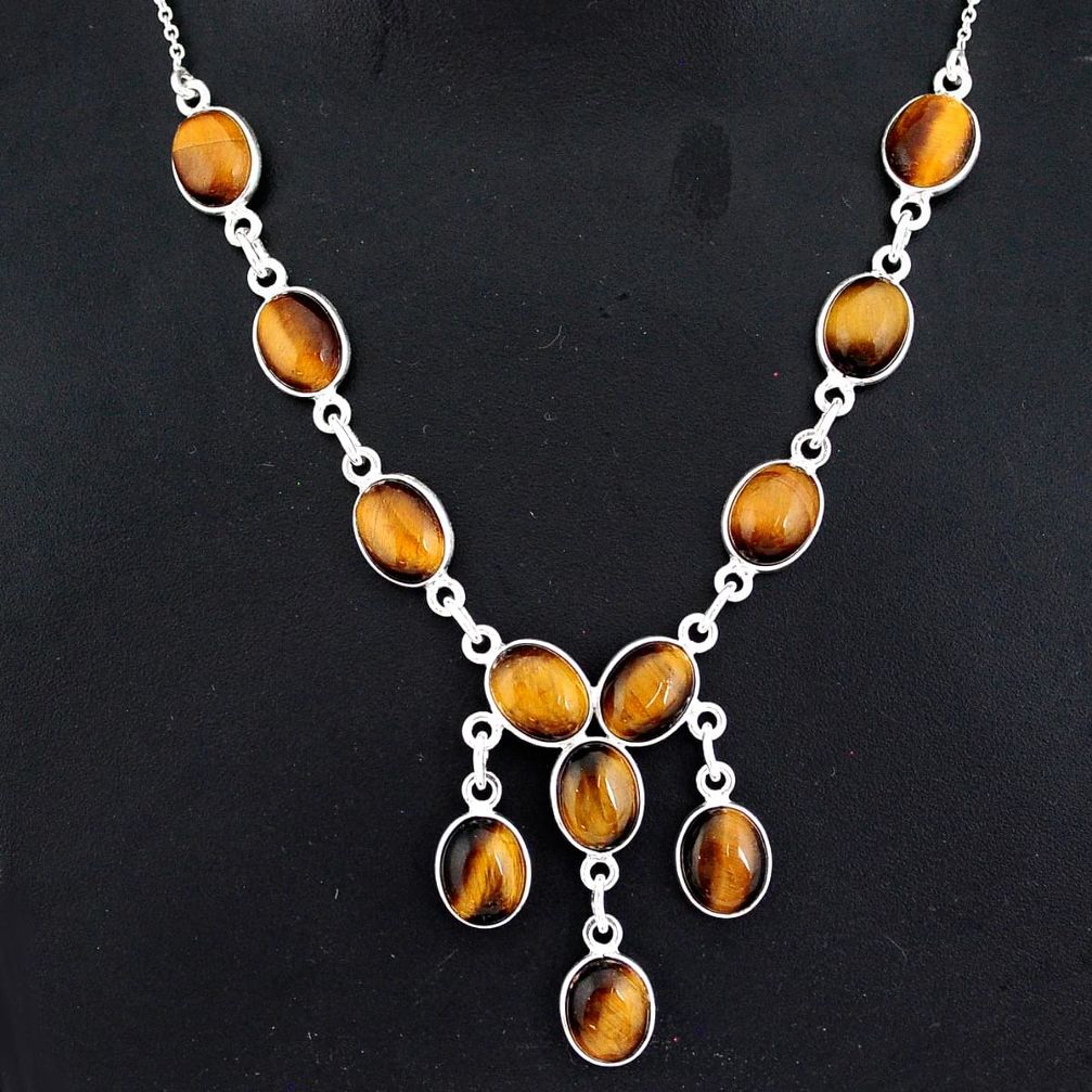 29.75cts natural brown tiger's eye 925 sterling silver necklace jewelry r94090