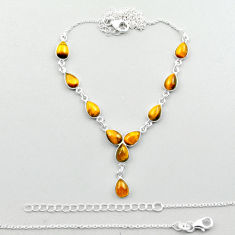 21.53cts natural brown tiger's eye 925 sterling silver necklace jewelry u11446