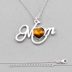 2.53cts natural brown tiger's eye heart 925 silver mom charm necklace n34516