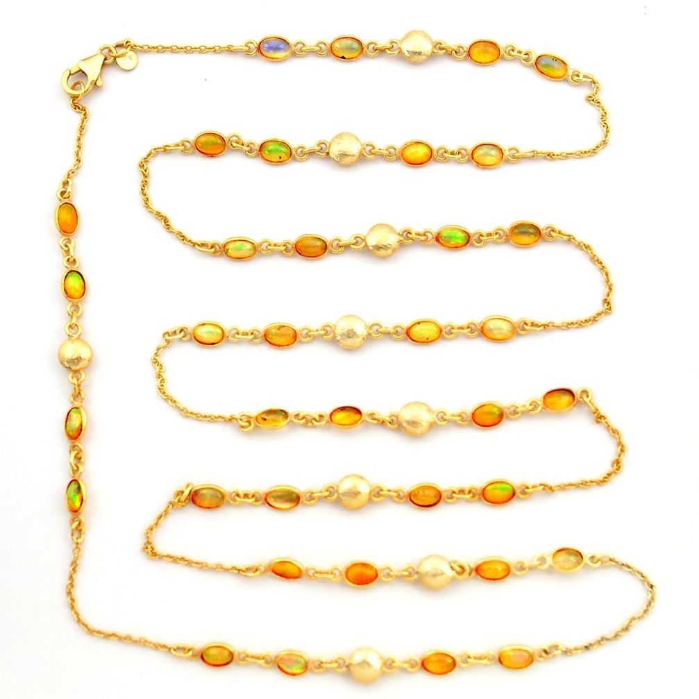 19.10cts natural ethiopian opal 925 silver 14k gold chain necklace r31452