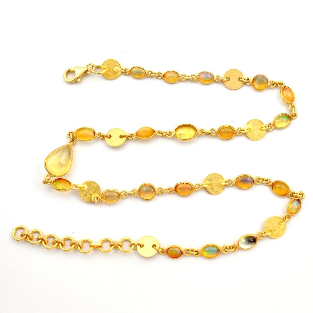 20.69cts natural ethiopian opal 925 silver 14k gold chain necklace r31455