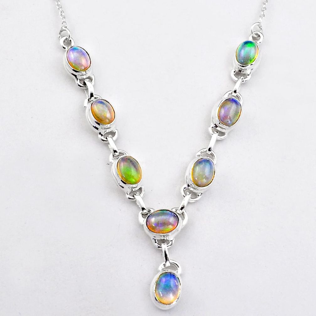 15.64cts natural ethiopian opal oval shape 925 sterling silver necklace u5446