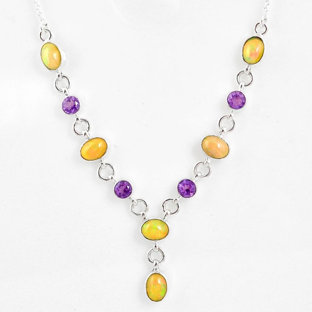 13.96cts natural ethiopian opal oval shape amethyst 925 silver necklace r59490