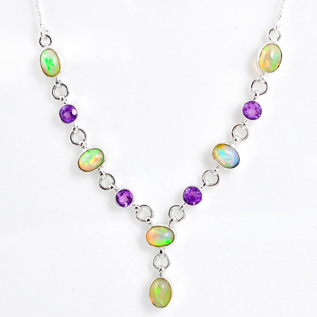 13.94cts natural ethiopian opal oval shape amethyst 925 silver necklace r59494