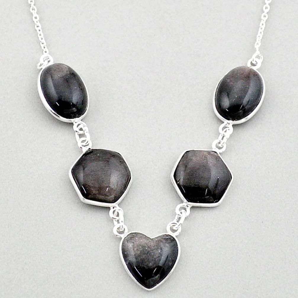 25.93cts natural golden sheen black obsidian 925 sterling silver necklace t83335