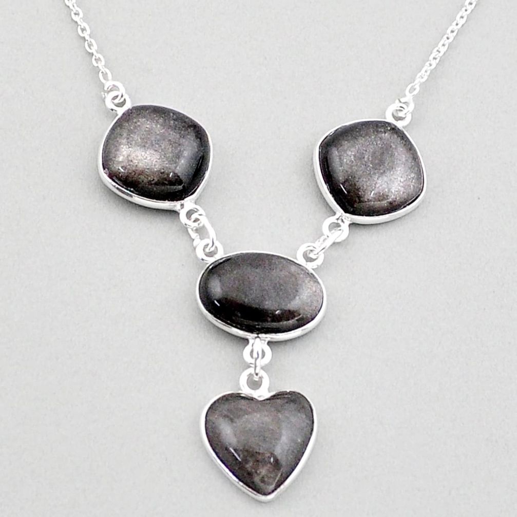 21.48cts natural golden sheen black obsidian 925 sterling silver necklace t83360