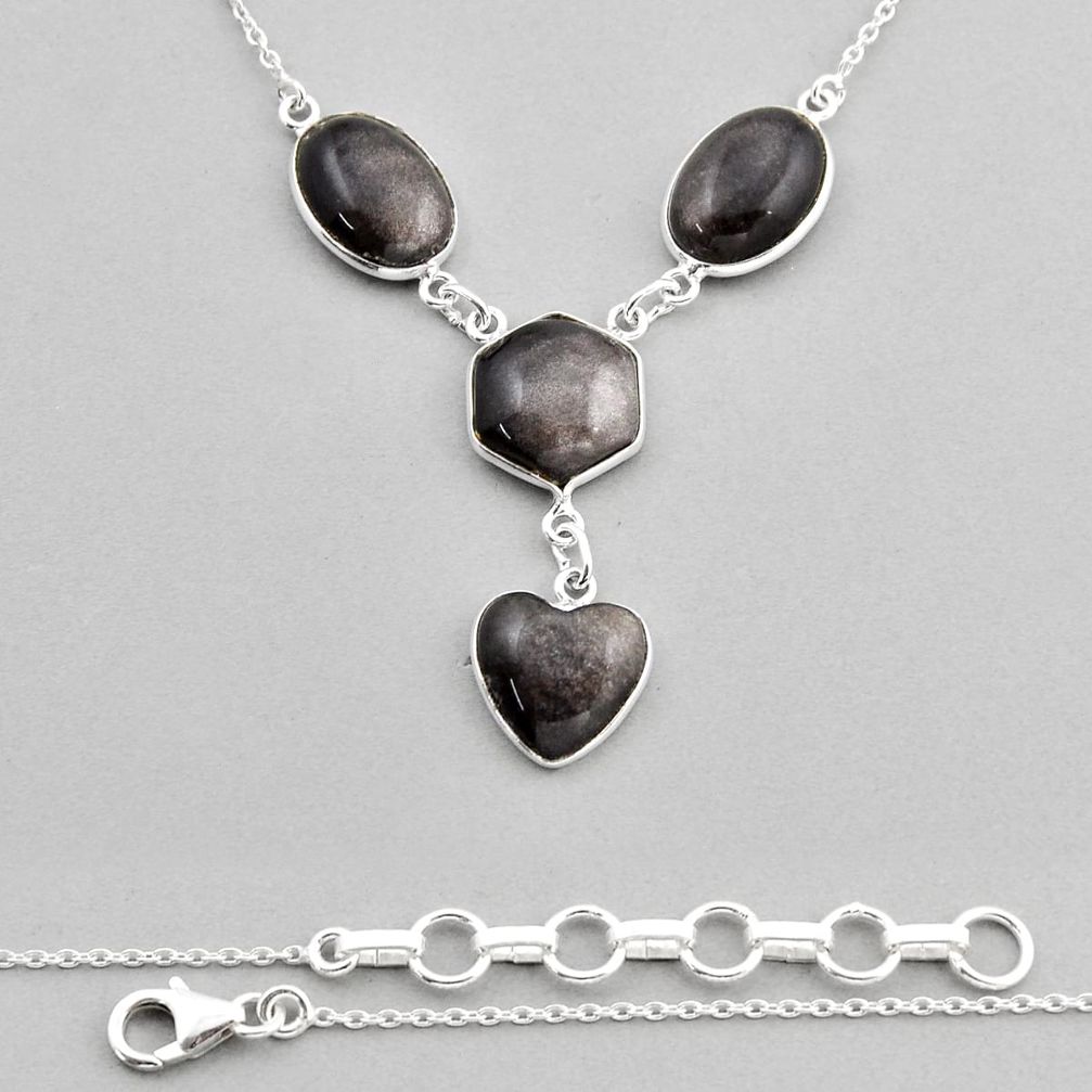22.05cts natural golden sheen black obsidian 925 sterling silver necklace y57832