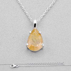 3.37cts natural golden tourmaline rutile 925 sterling silver necklace n43569