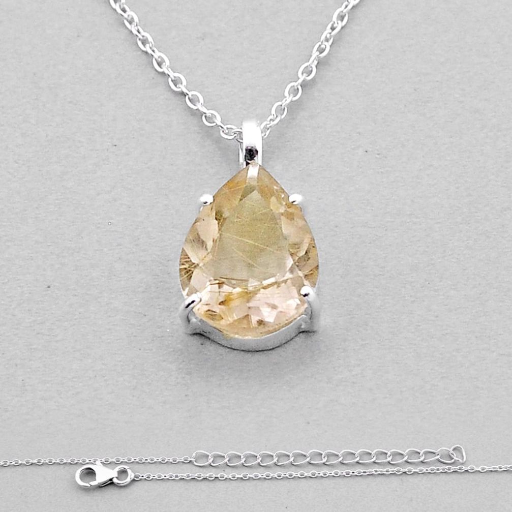 4.38cts natural golden tourmaline rutile 925 sterling silver necklace n43574