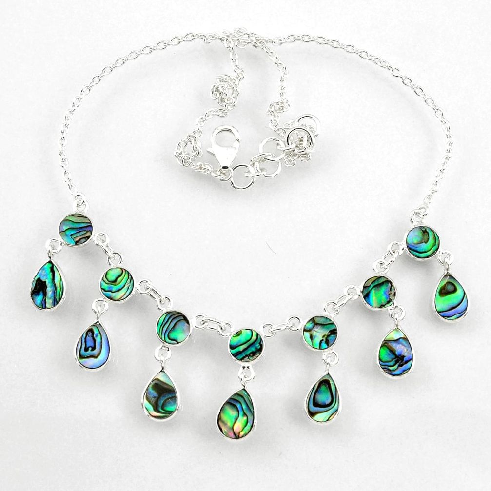 17.75cts natural green abalone paua seashell 925 sterling silver necklace r60768