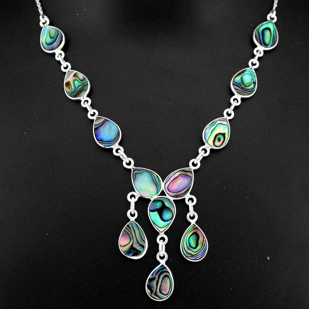 21.72cts natural green abalone paua seashell 925 sterling silver necklace r94103