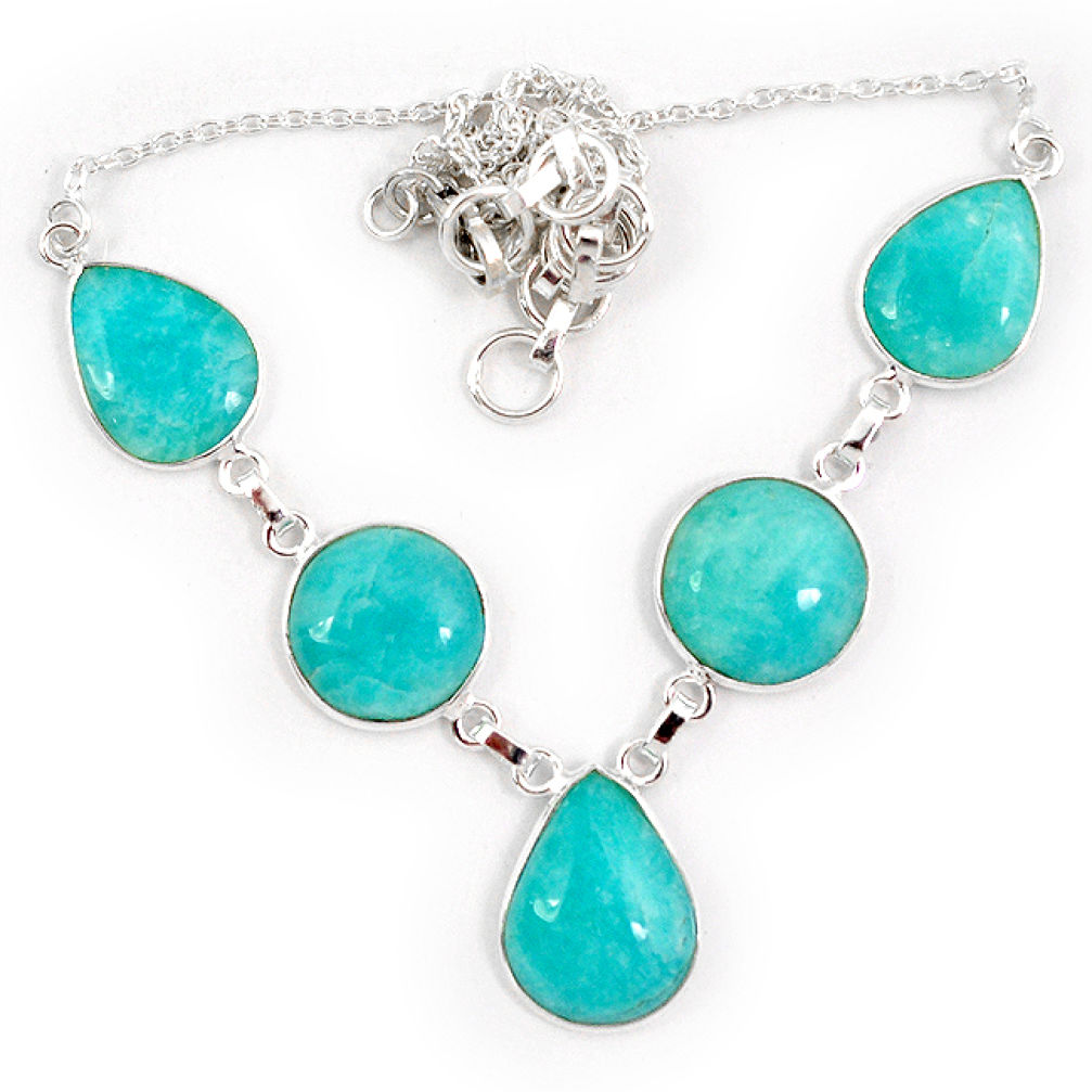 Natural green amazonite (hope stone) 925 sterling silver necklace jewelry j10327