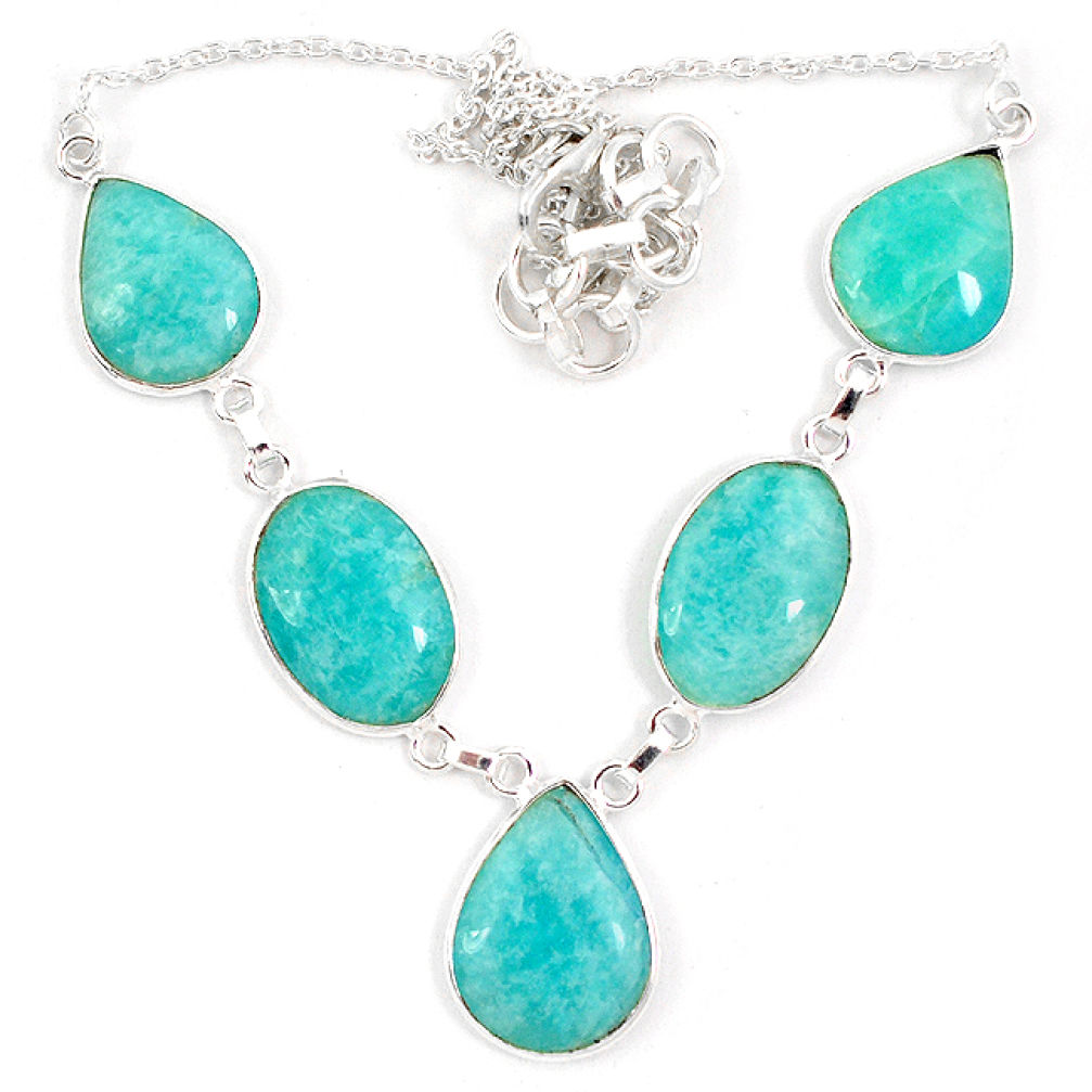 Natural green amazonite (hope stone) 925 sterling silver necklace jewelry j10332