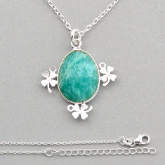 8.47cts natural green amazonite (hope stone) 925 sterling silver necklace y87013