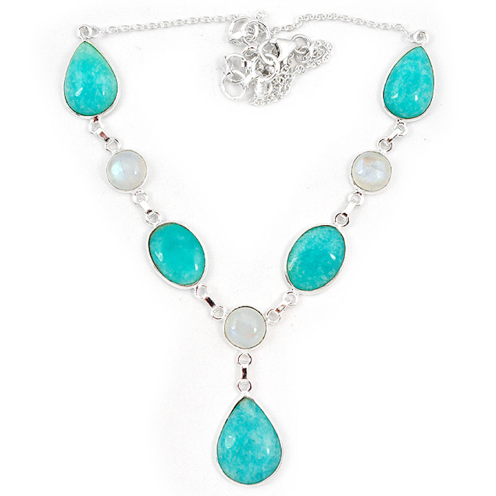 Natural green amazonite (hope stone) moonstone 925 silver necklace j10333