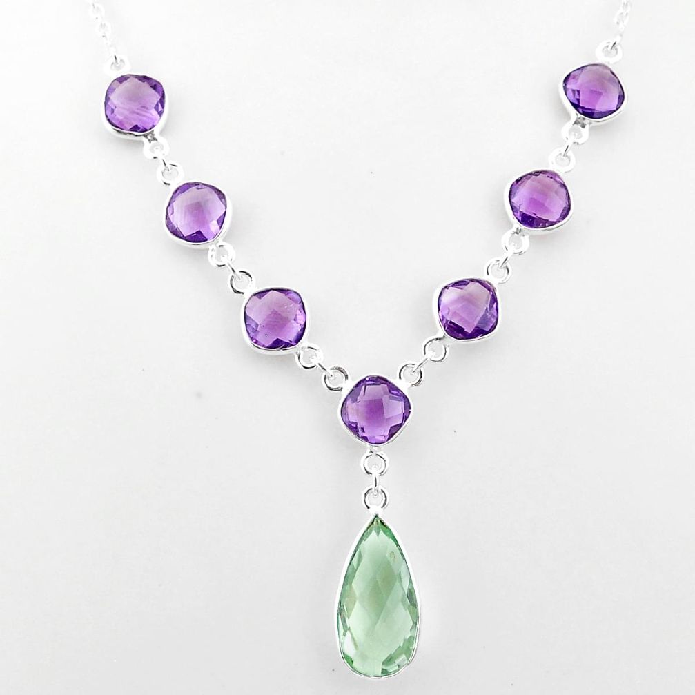 22.22cts natural green amethyst amethyst 925 sterling silver necklace t16126