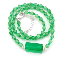 35.42cts natural green chalcedony 925 sterling silver beads necklace u65107