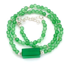 41.79cts natural green chalcedony 925 sterling silver beads necklace u65109