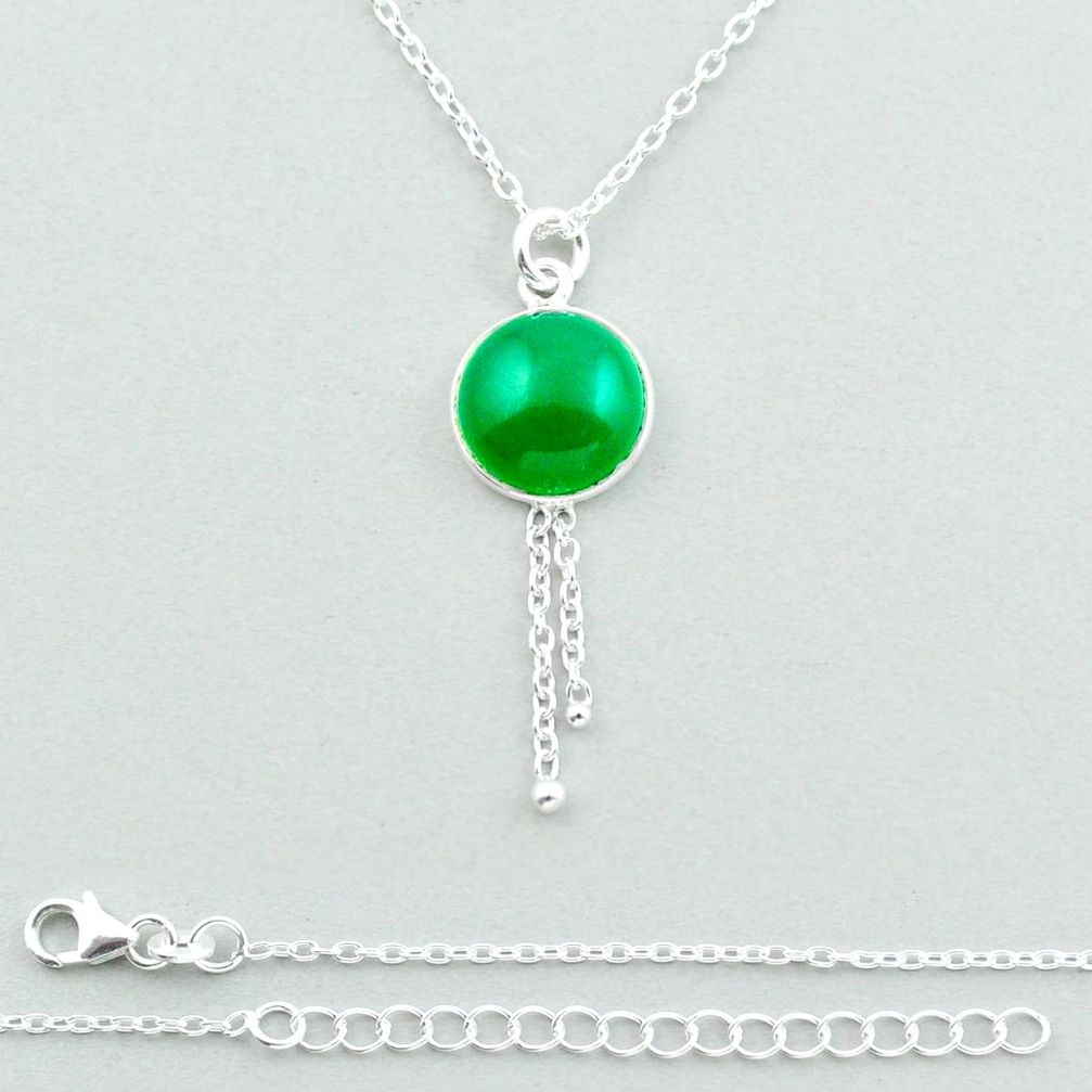 5.68cts natural green chalcedony 925 sterling silver necklace jewelry u18868