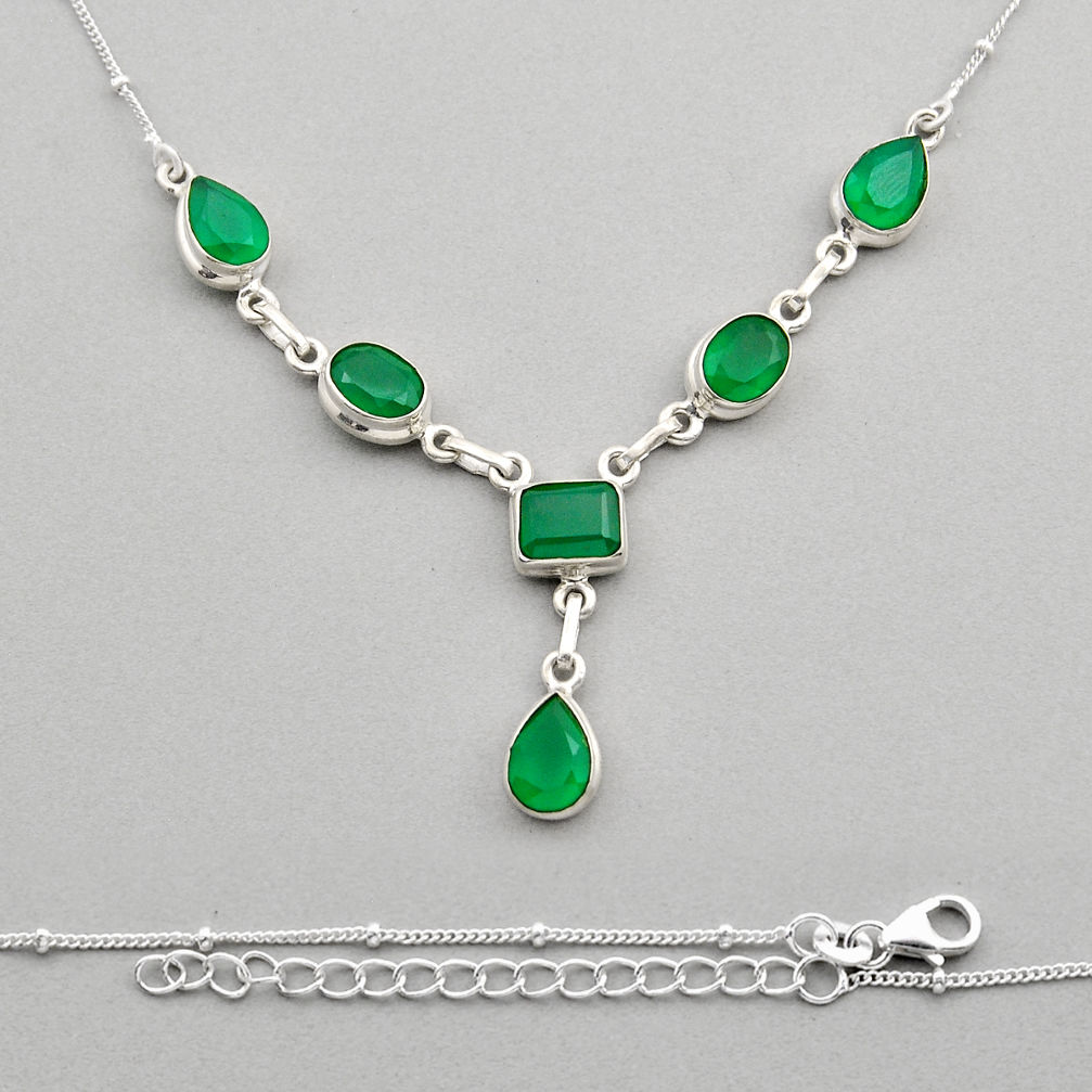 18.93cts natural green chalcedony 925 sterling silver necklace jewelry y91966