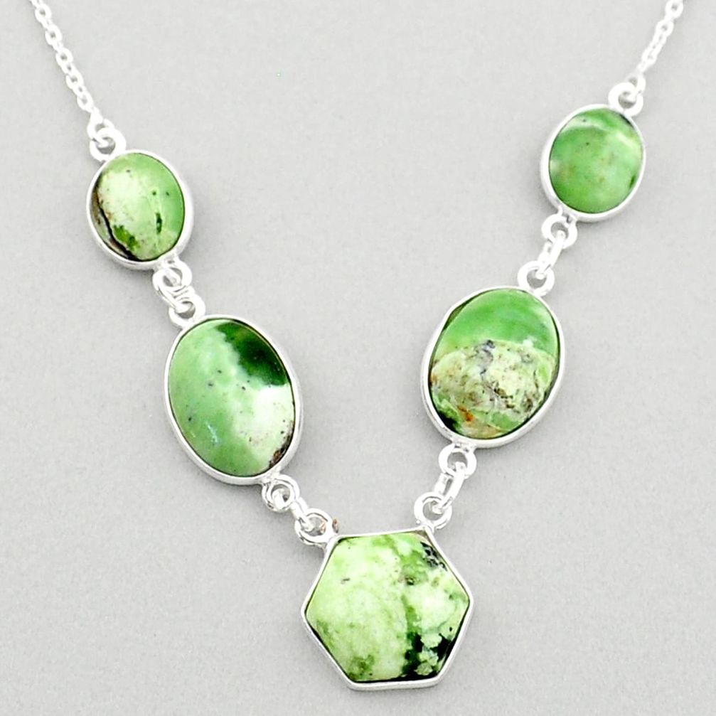 22.30cts natural green chrome chalcedony 925 sterling silver necklace t83341