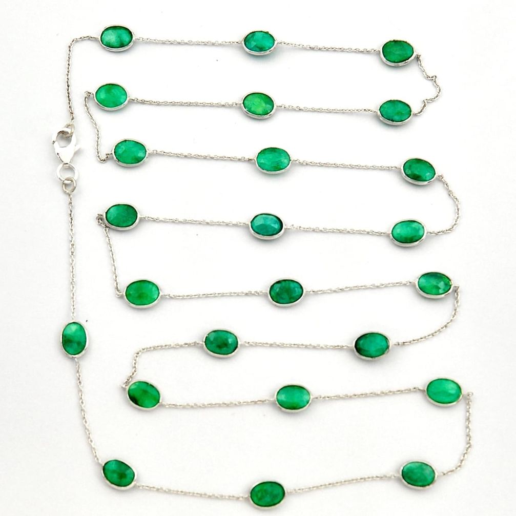 35.65cts natural green emerald 925 sterling silver chain necklace jewelry r31489