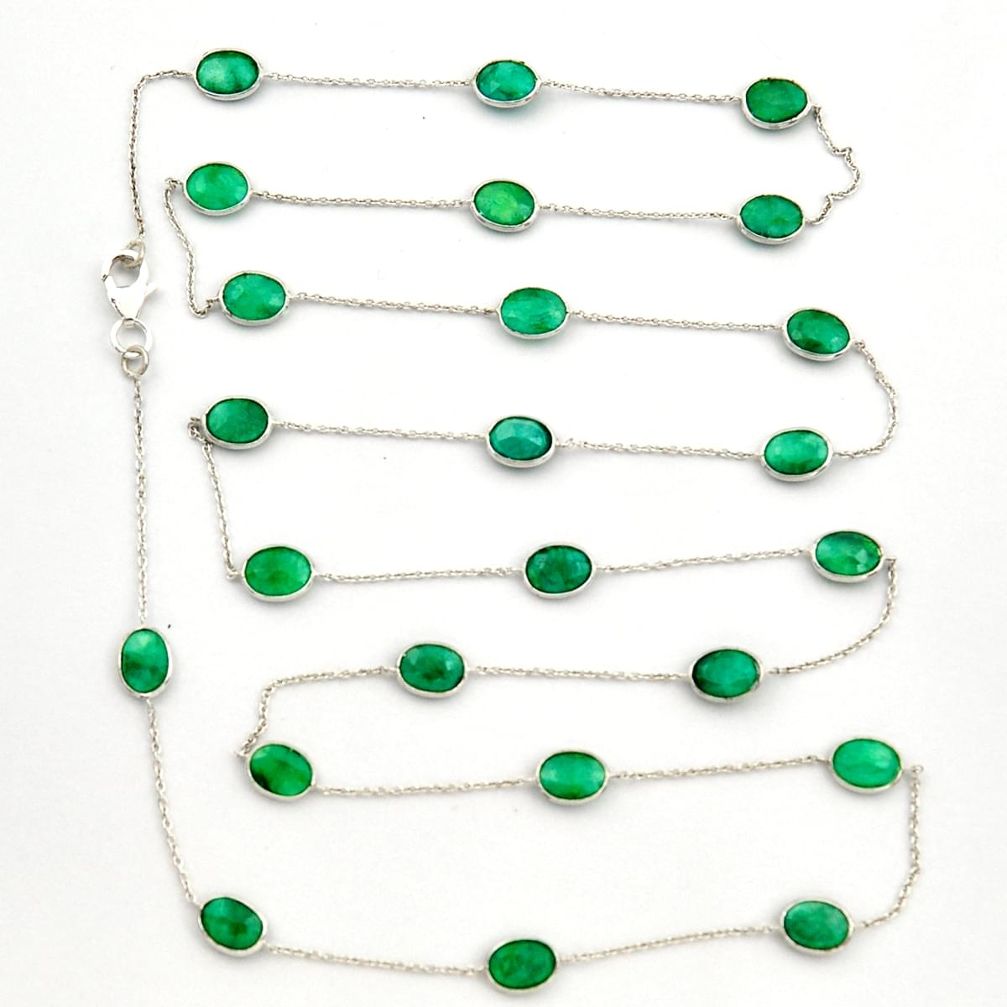 39.25cts natural green emerald 925 sterling silver chain necklace jewelry r31494