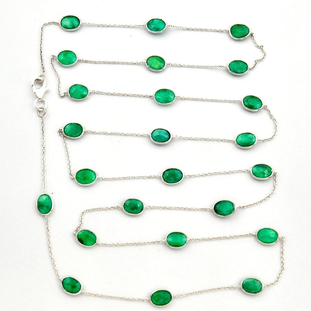 33.21cts natural green emerald 925 sterling silver chain necklace r31488