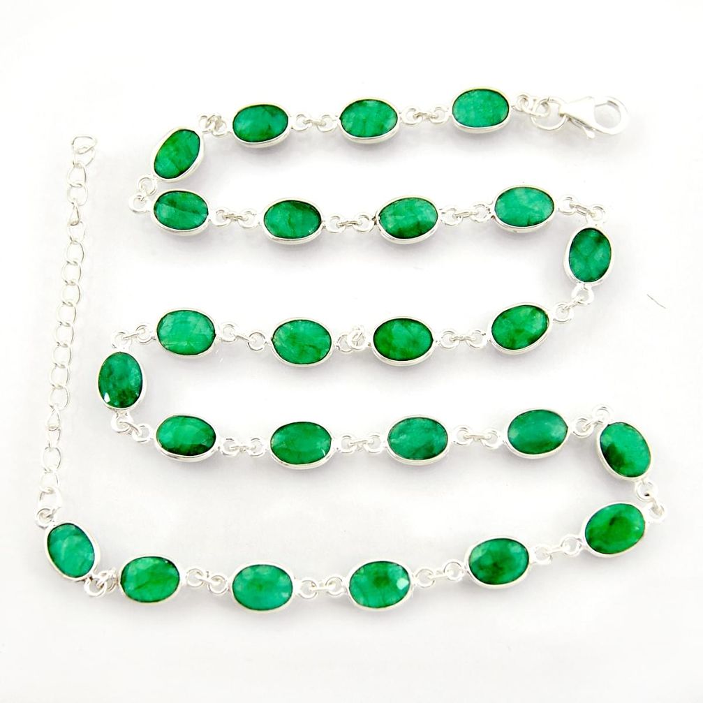 37.76cts natural green emerald 925 sterling silver chain necklace r38703