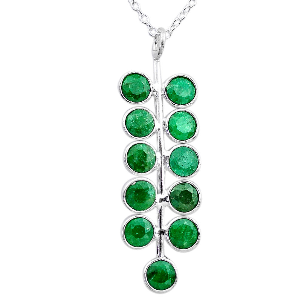 6.39cts natural green emerald 925 sterling silver necklace jewelry t12383