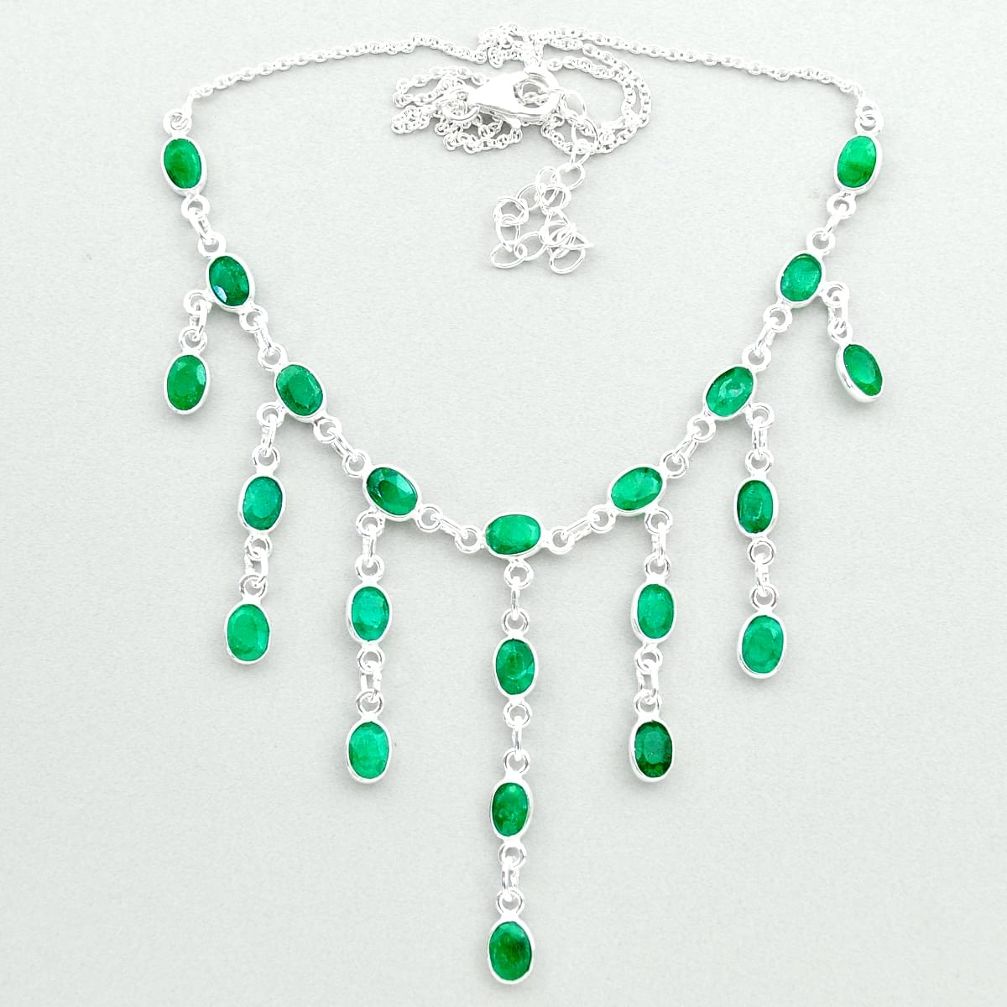 22.57cts natural green emerald 925 sterling silver necklace jewelry t50304