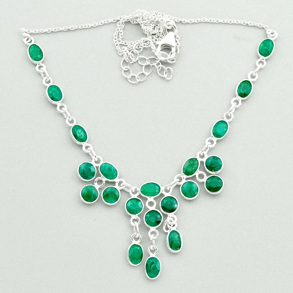 23.72cts natural green emerald 925 sterling silver necklace jewelry t50331